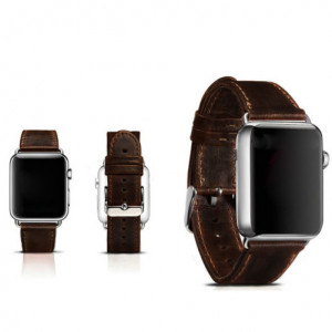 Curea iUni compatibila cu Apple Watch Ultra/SE/8/7/6/5/4/3/2/1, 40mm, Vintage, Piele, Dark Coffee - Img 3