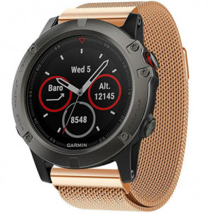 Curea iUni compatibila cu Garmin Fenix 7X / 6X / 5X Plus / 5X / 3 HR / 3, 26 mm, Milanese Loop Belt, Rose Gold - Img 3
