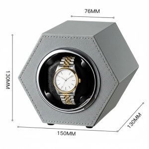 Cutie intors ceas automat iUni, Watch Winder, Piele ecologica, Gri - Img 13