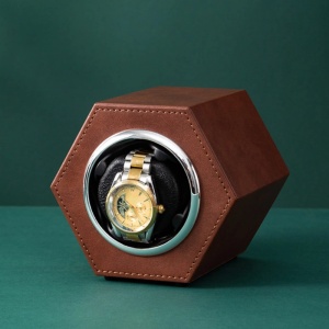 Cutie intors ceas automat iUni, Watch Winder, Piele ecologica, Maro - Img 6