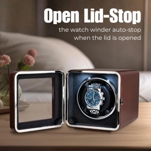 Cutie intors ceas automatic iUni, Watch Winder, Piele ecologica, Maro - Img 7