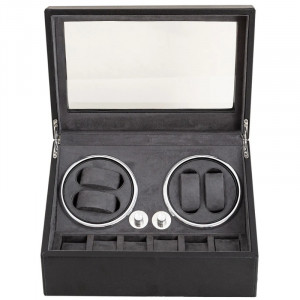 Cutie intors ceasuri iUni, 4 Programe, Watch Winder 4 + 6 spatii depozitare, Piele ecologica, Black - Img 11