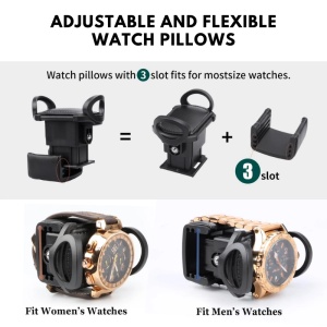Cutie intors ceasuri iUni, Watch Winder 2 + 8 spatii depozitare, Piele ecologica, Negru-Gri - Img 6