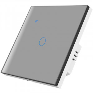 Intrerupator smart touch cap scara/cruce iUni 1F, 1 Canal, Wi-Fi, Sticla securizata, LED, Silver