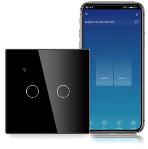 Intrerupator smart touch, WiFi, Sticla securizata, iUni 2G, 10A, Control vocal, Smart Life / Tuya, LED, Black - Img 2