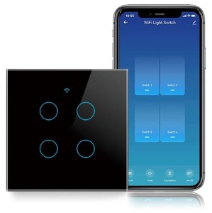 Intrerupator smart touch, WiFi, Sticla securizata, iUni 4G, 10A, Control vocal, Smart Life / Tuya, LED, Black - Img 2