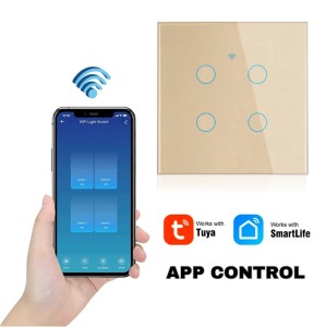 Intrerupator smart touch, WiFi, Sticla securizata, iUni 4G, 10A, Control vocal, Smart Life / Tuya, LED, Gold - Img 3