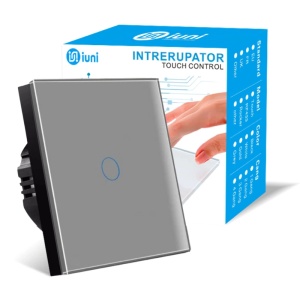 Intrerupator touch cap scara, cap cruce iUni 1F, Sticla securizata, LED, Argintiu - Img 2
