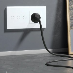 Intrerupator touch triplu si Priza, Rama sticla securizata, iUni 3Y, LED - Img 2