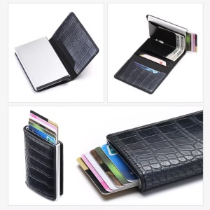 Portofel RFID iUni P1, 8 carduri, Print crocodil Negru - Img 10