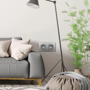 Priza dubla cu rama din sticla securizata iUni WS2, 16A, Silver - Img 5