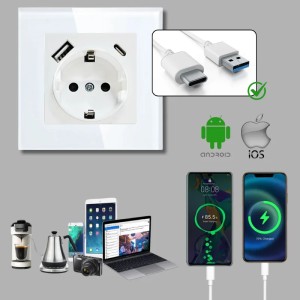 Priza rama sticla securizata, porturi USB-A si USB-C, iUni UC1, 16A - Img 4