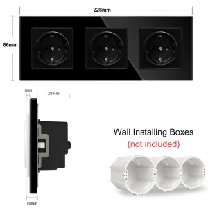 Priza tripla cu rama din sticla securizata iUni WS3, 16A, Black - Img 8