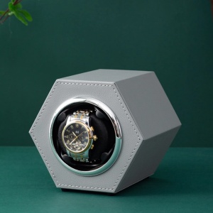 Cutie intors ceas automat iUni, Watch Winder, Piele ecologica, Gri - Img 10