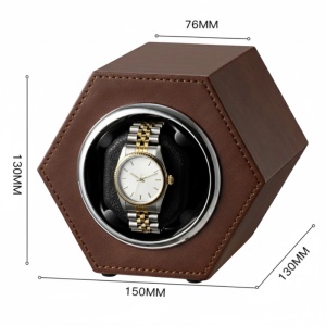 Cutie intors ceas automat iUni, Watch Winder, Piele ecologica, Maro - Img 13