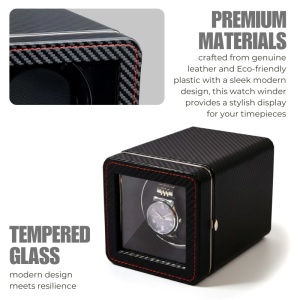 Cutie intors ceas automatic iUni, Watch Winder, Piele ecologica, Carbon - Img 6