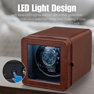 Cutie intors ceas automatic iUni, Watch Winder, Piele ecologica, Maro - Img 4
