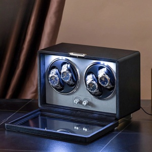 Cutie intors ceasuri automatice iUni, Retro Watch Winder 4, Piele ecologica, Negru - Img 2