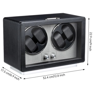 Cutie intors ceasuri automatice iUni, Retro Watch Winder 4, Piele ecologica, Negru - Img 12