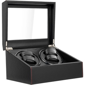 Cutie intors ceasuri iUni, Watch Winder 4 + 6 spatii depozitare, Piele ecologica, Carbon - Img 9