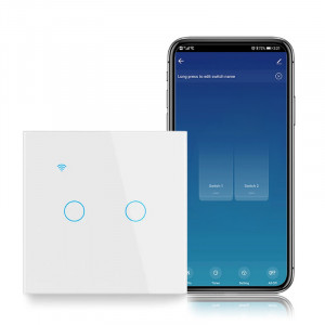 Intrerupator smart touch iUni 2F, Wi-Fi, Sticla securizata, LED - Img 2
