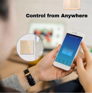 Intrerupator smart touch, WiFi, Sticla securizata, iUni 2G, 10A, Control vocal, Smart Life / Tuya, LED, Gold - Img 4