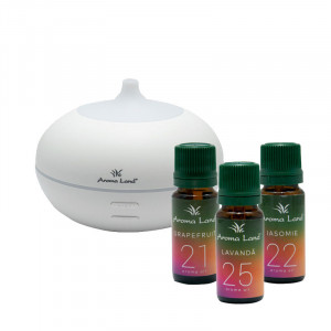 Pachet aromaterapie Office Confort, Aroma Difuzor + 3 uleiuri aromaterapie