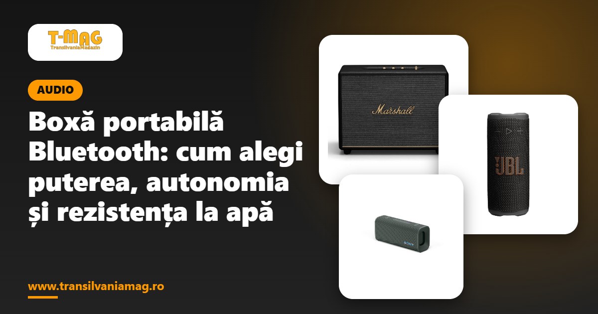 Boxă portabilă Bluetooth: cum alegi puterea, autonomia și rezistența la apă