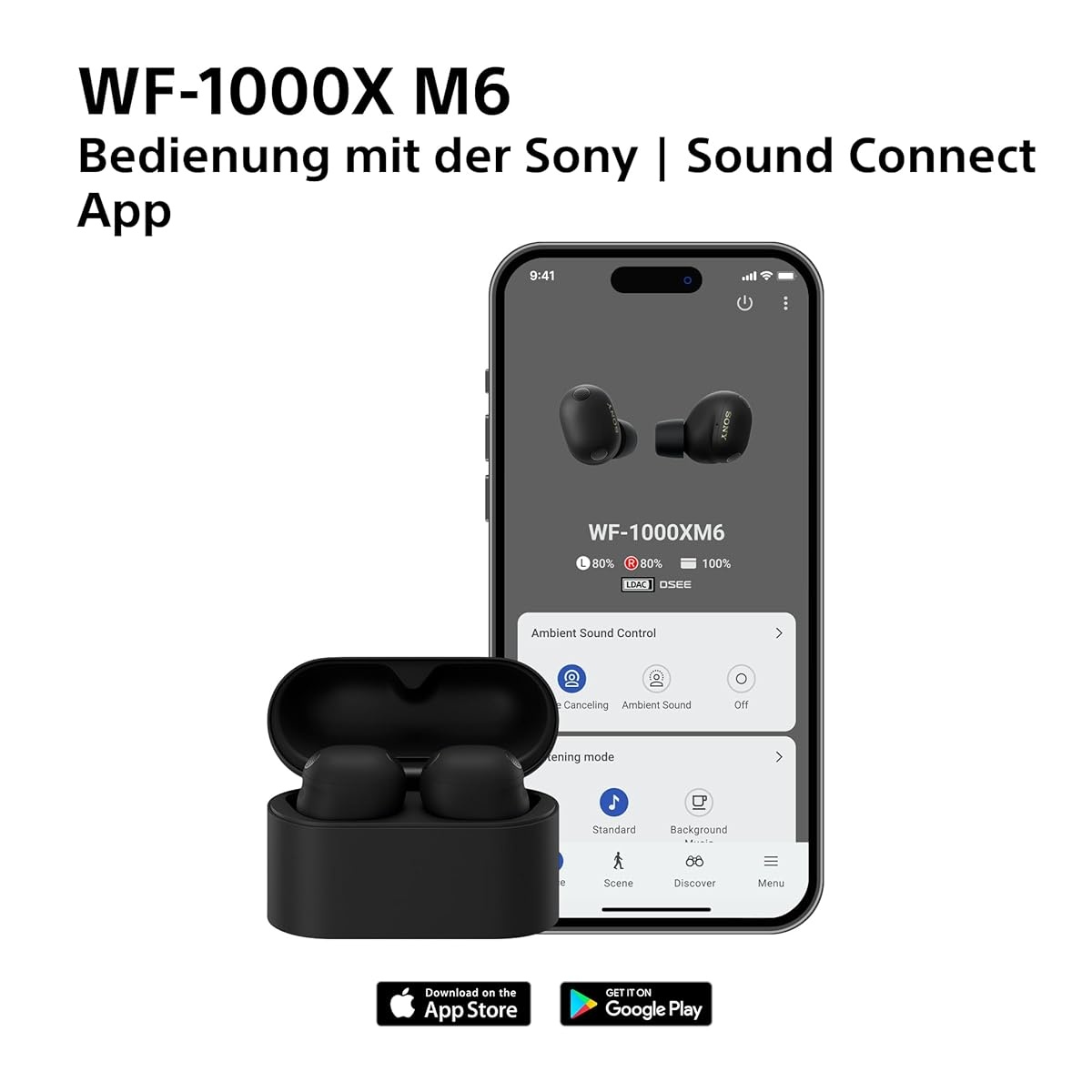 Casti audio Sony WF-1000XM6, Noise Cancelling, Bluetooth, Negru