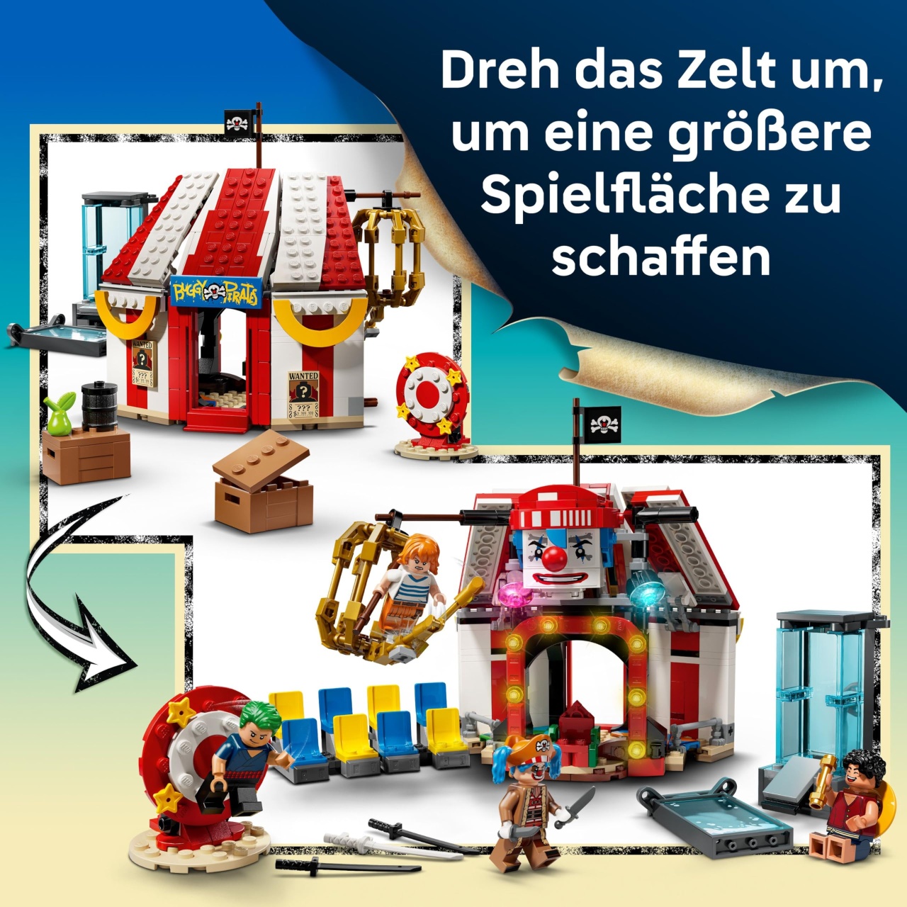 LEGO ONE PIECE Zirkuszelt 75637 Set Interactiv cu Minifigurine si