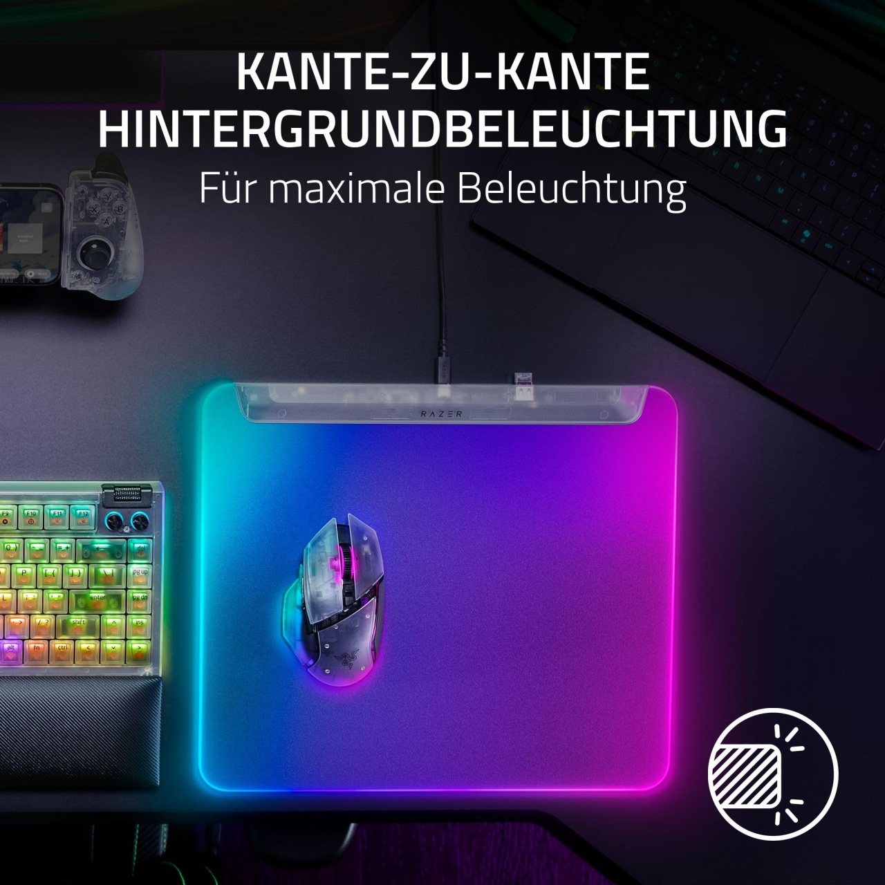 Razer Firefly V2 Pro Phantom White Gaming Mousepad RGB USB Hub