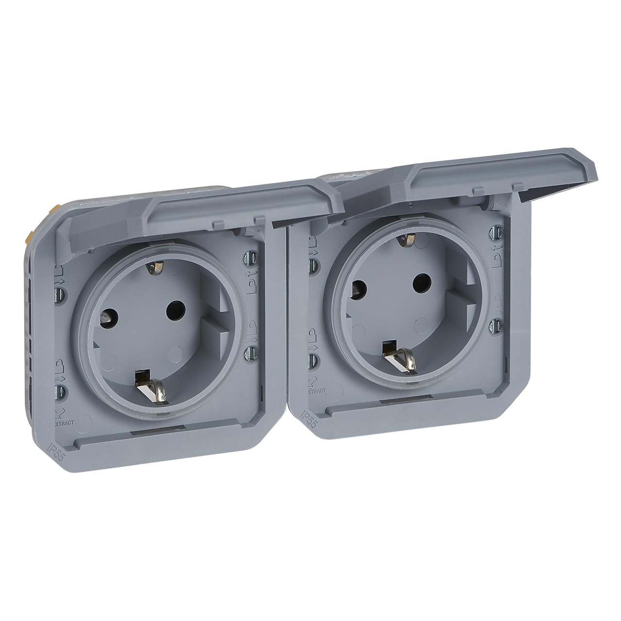 Priza dubla Legrand Plexo New 069576L IP44-IP55 gri cu protectie
