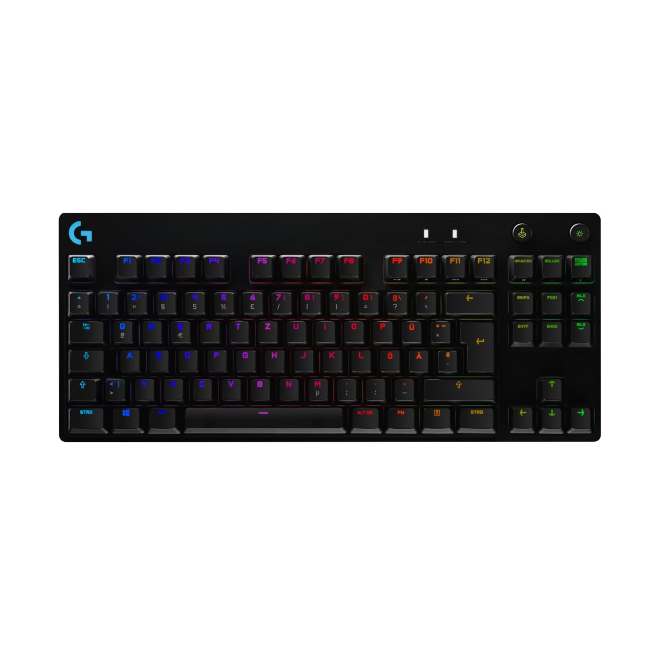 Tastatura mecanica pentru jocuri Logitech G PRO - Design portabil Tenkeyless, cablu micro USB detasabil, comutatoare GX Blue Clicky, taste iluminate din spate LIGHTSYNC RGB, QWERTZ GERMANA, PC, Mac - negru