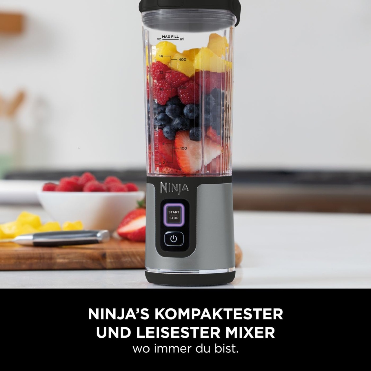 Blender portabil Ninja Blast, 530 ml, putere mare, negru