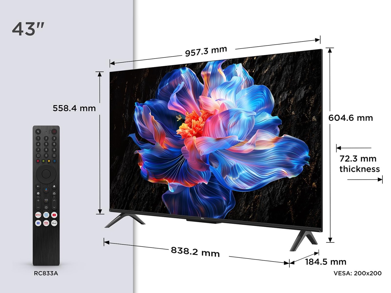 Televizor inteligent TCL 43V6C 4K UHD de 43 inchi - HDR10+, panou