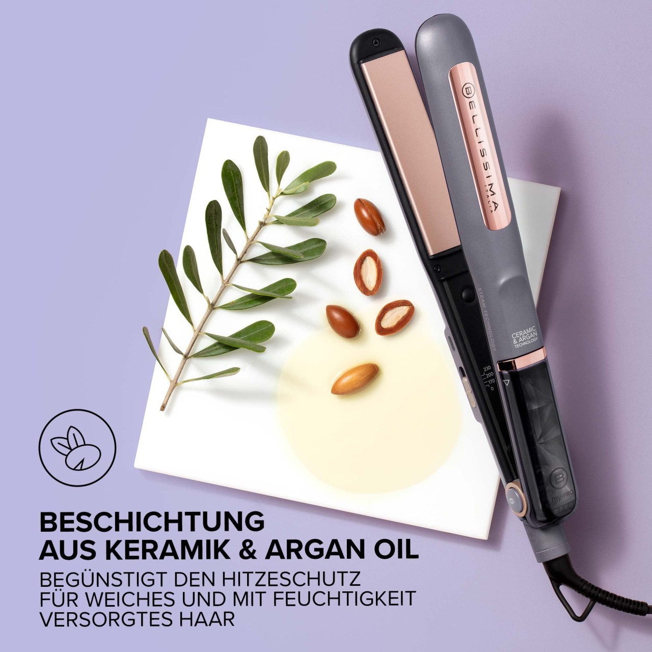 Bellissima Steam Ceramic Argan Oil, abur, acoperire cu ceramica