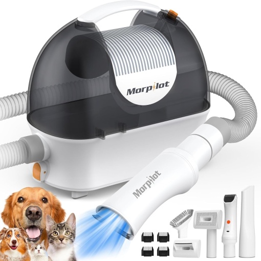 Aparat de tuns pentru caini cu aspirator, Aspirator pentru caini Morpilot cu accesorii pentru perie pentru caine pisica, Aparat de tuns pentru par pentru animale de companie 12000Pa Aparat de tuns electric pentru caini cu recipient de praf de 3L