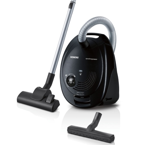 Aspirator Siemens cu sac synchropower VS06B112A, aspirator de podea, filtru de igiena, duza de podea pentru parchet, covor, gresie, aspiratie puternica, cablu lung, duza pentru crapaturi, 700 W, negru