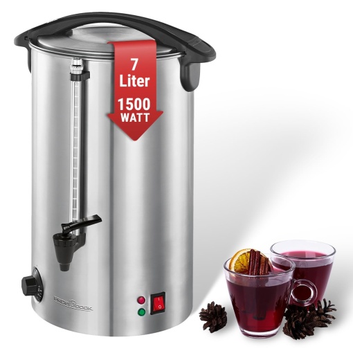 Automat de bauturi calde ProfiCook(r) cu capacitate rezervor de 7L | Aragaz cu vin fiert cu carcasa din otel inoxidabil de inalta calitate | pentru incalzire si incalzire | Punch Maker pentru vin fiert, ceai si cafea | PC-HGA 1196
