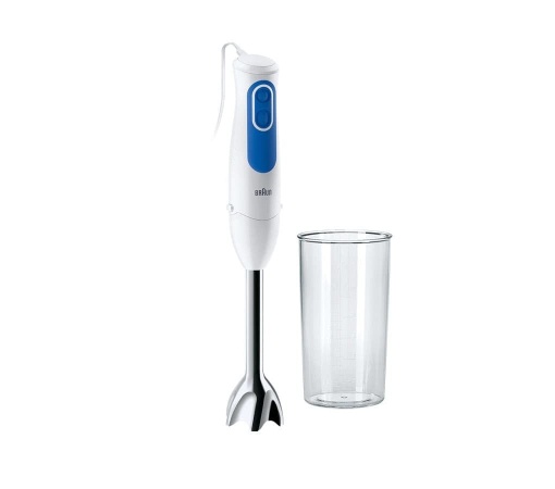 Braun Blender de mana MQ 3000 Smoothie+ - Blender de mana MultiQuick 3 cu baza de blender din otel inoxidabil, 700 wati, incl. Vas blender de 600 ml, alb/albastru