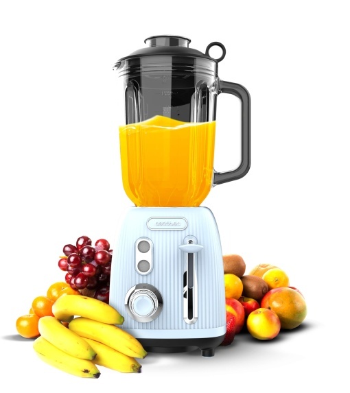 Cecotec Stand Mixer Retro Power Black Titanium RetroBlue putere maxima de 1200 W recipient din sticla de 15 L viteza reglabila 4 lame cu acoperire din