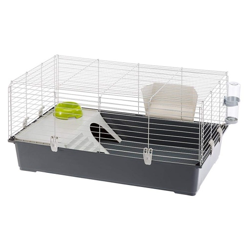 Cusca pentru rozatoare FERPLAST Rabbit 100 pentru iepuri cobai porcusori de Guineea din metal inclusiv accesorii iesle sticla de baut casa bol 95x57xh