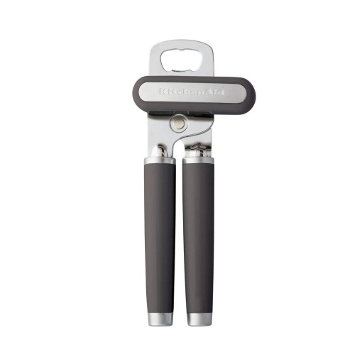 Deschizator de conserve si deschizator de sticle multifunctional KitchenAid Classic, usor de utilizat, roata de taiere din otel inoxidabil ascutita, manere ergonomice moi, antracit