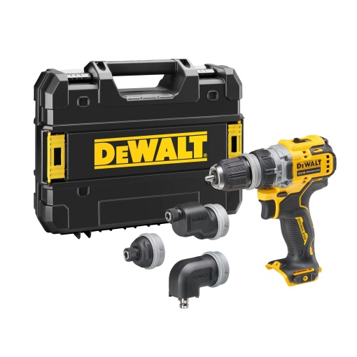 Dewalt 12 volti si 2 trepte de gaurit/insurubat cu acumulator DCD703NT (motor fara perii, cu 4 suporturi de scule interschimbabile, angrenaj complet metalic, inclusiv clema de curea metalica si cutie TSTAK, livrare fara baterie si incarcator)