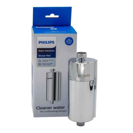 Filtru de dus Philips Water Inline cu 1 cartus filtrant de schimb, capacitate filtru de 50.000 L, CHROME, reduce clorul cu pana la 99%, se potriveste tuturor furtunurilor si fitingurilor standard