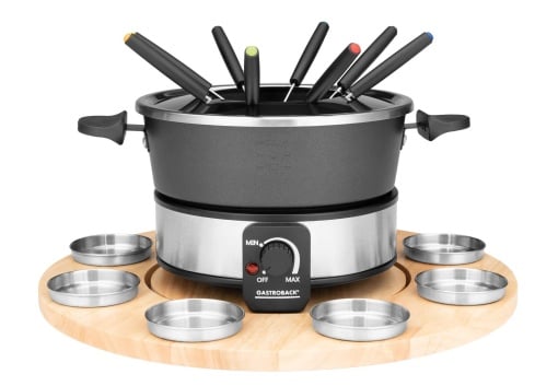 Fondue Set Gastroback 42566 Rotativ 8 Recipiente Inox Reglaj Temperatura 1000W NegruArgintiu