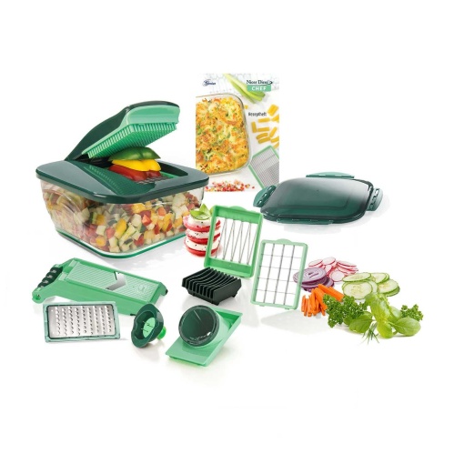 Genius Nicer Cub Chef (15 bucati) | Feliator de fructe, Feliator de legume, Feliator de ceapa, Tocator, Feliator de legume, Mandolina, Verde