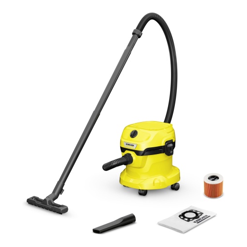 Karcher Aspirator umed/uscat WD 2 Plus V-12/4/18/C, incl. filtru cartus, sac filtrant din lana, 1.000 W, recipient din plastic: 12 l, furtun de aspiratie: 1,8 m, functie de suflare, duza de podea si crapaturi, negru, galben