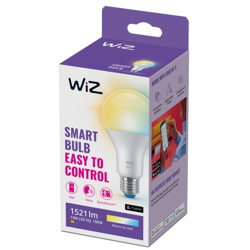 Lampa LED WiZ Tunable White E27 (1.521 lm), 100 W Lampa de 1 pachet cu lumina reglabila de culoare alba calda pana la rece, control inteligent al iluminatului prin Wi-Fi prin voce/aplicatie