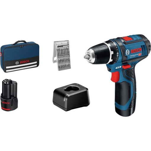 Masina de gaurit si insurubat Bosch GSR 12V-15 2 acumulatori 20Ah 25 accesorii geanta de transport